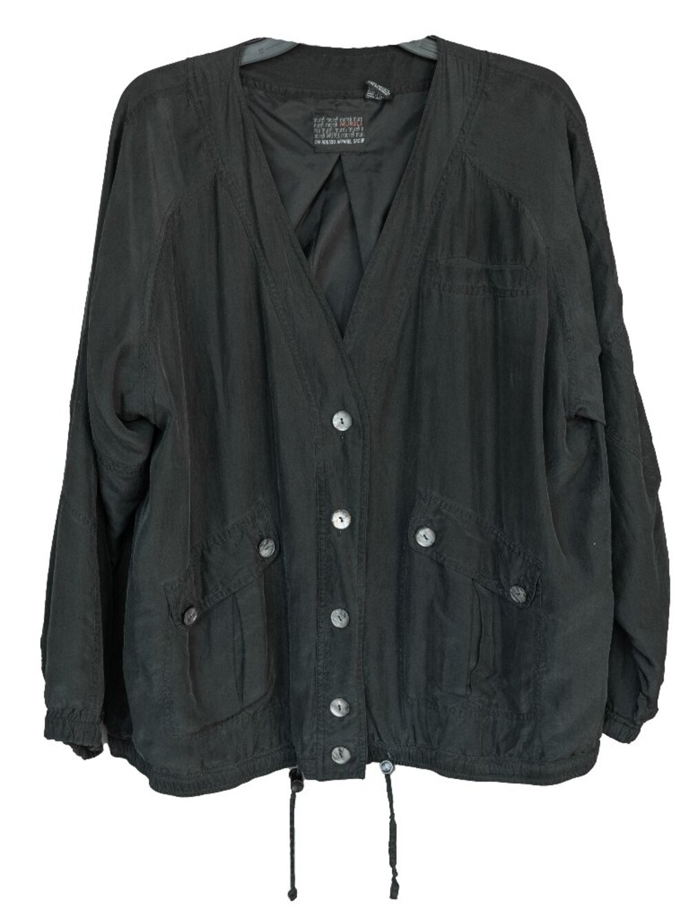 Silk Jackect Black Oversize Windbreaker 100% Silk Coat Sz M